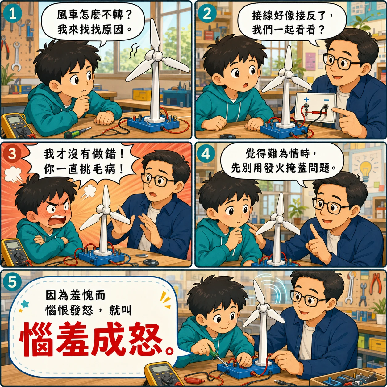 惱羞成怒的 AI 生成成語漫畫