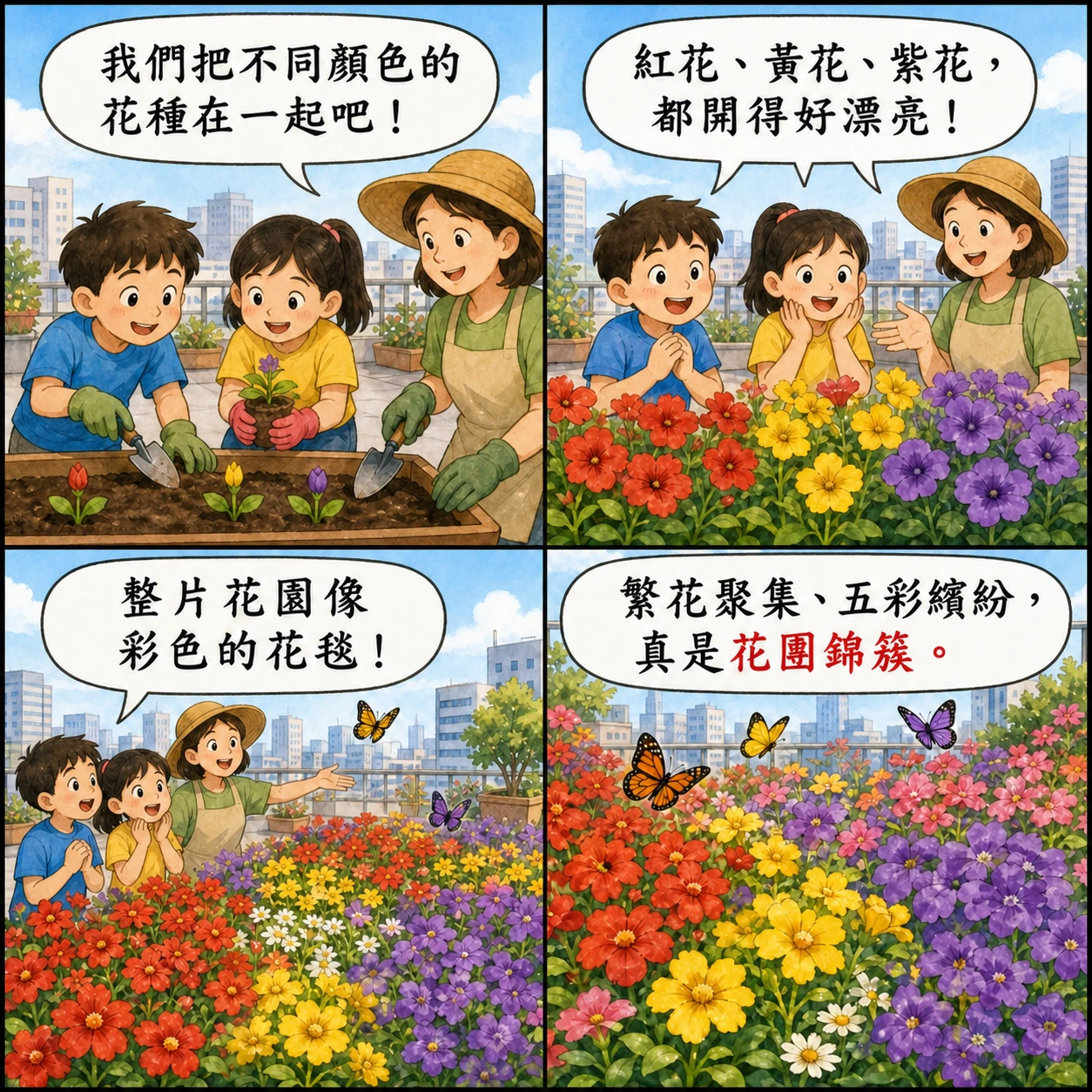花團錦簇的 AI 生成成語漫畫