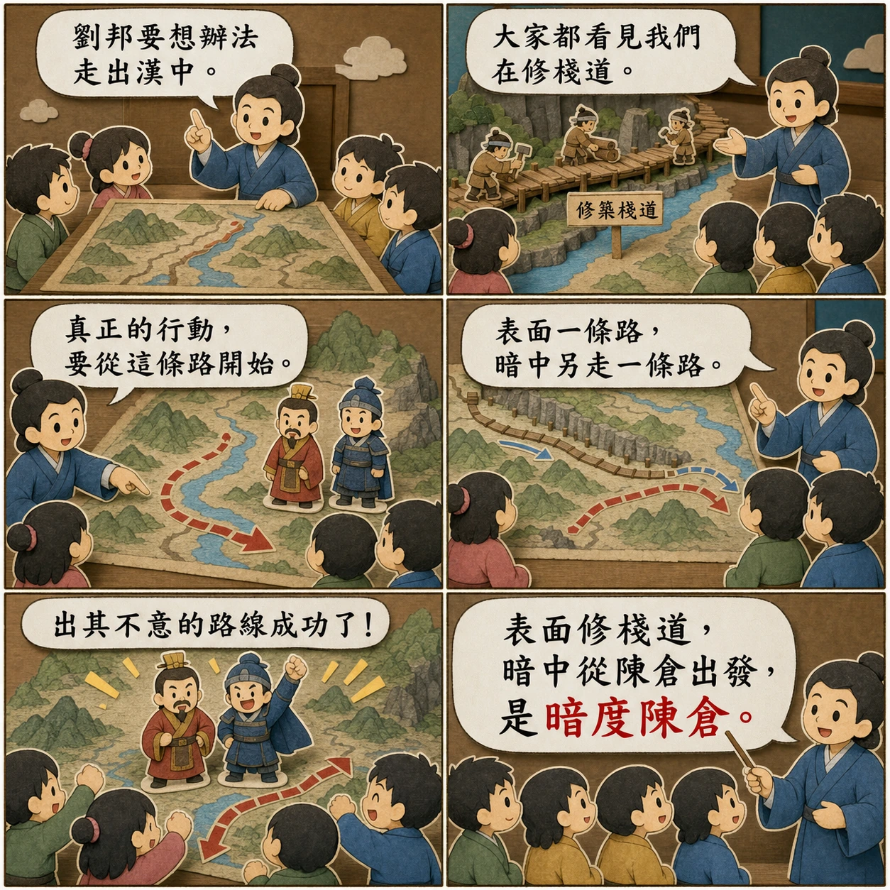 暗度陳倉的 AI 生成成語漫畫