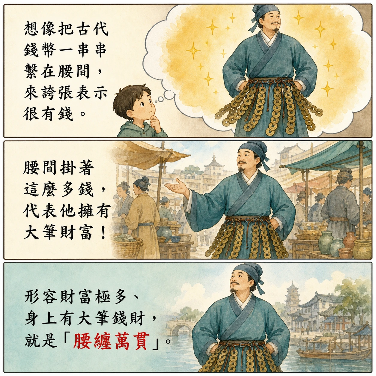 腰纏萬貫的 AI 生成成語漫畫
