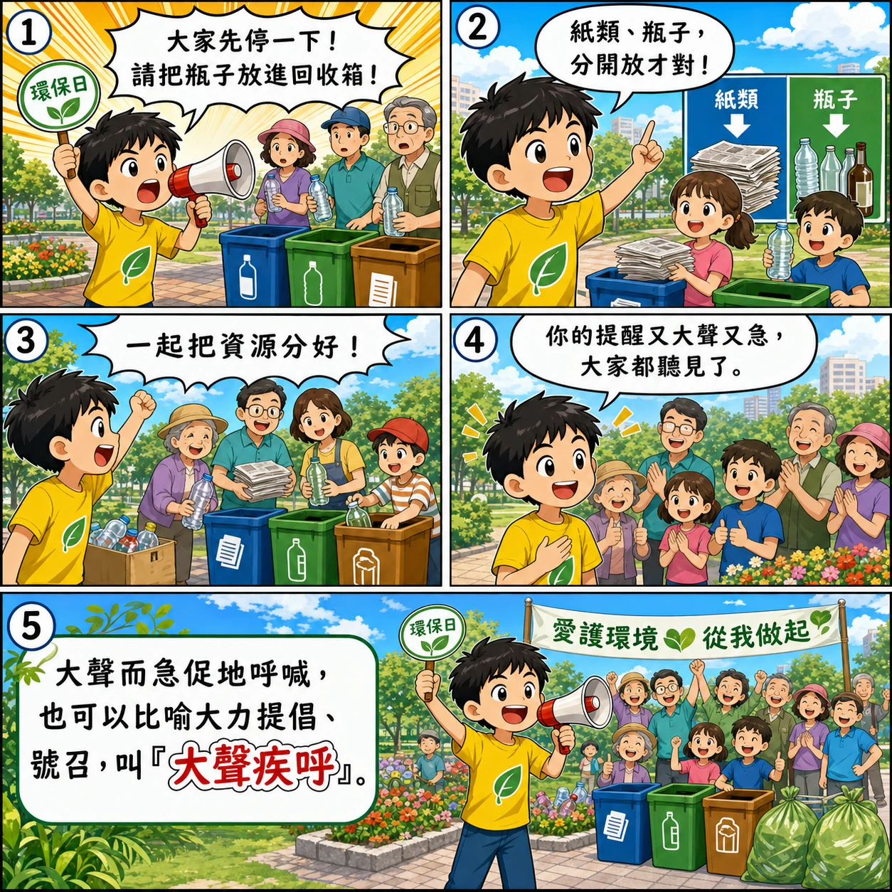 大聲疾呼的 AI 生成成語漫畫