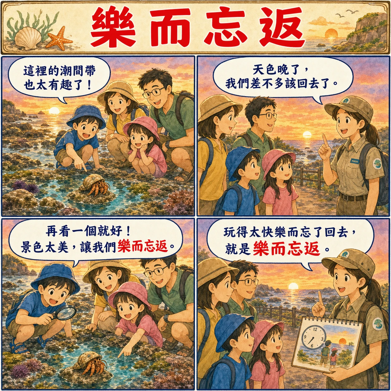 樂而忘返的 AI 生成成語漫畫