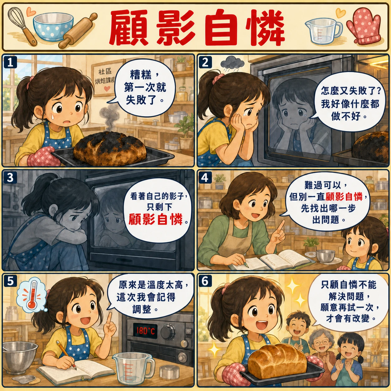 顧影自憐的 AI 生成成語漫畫