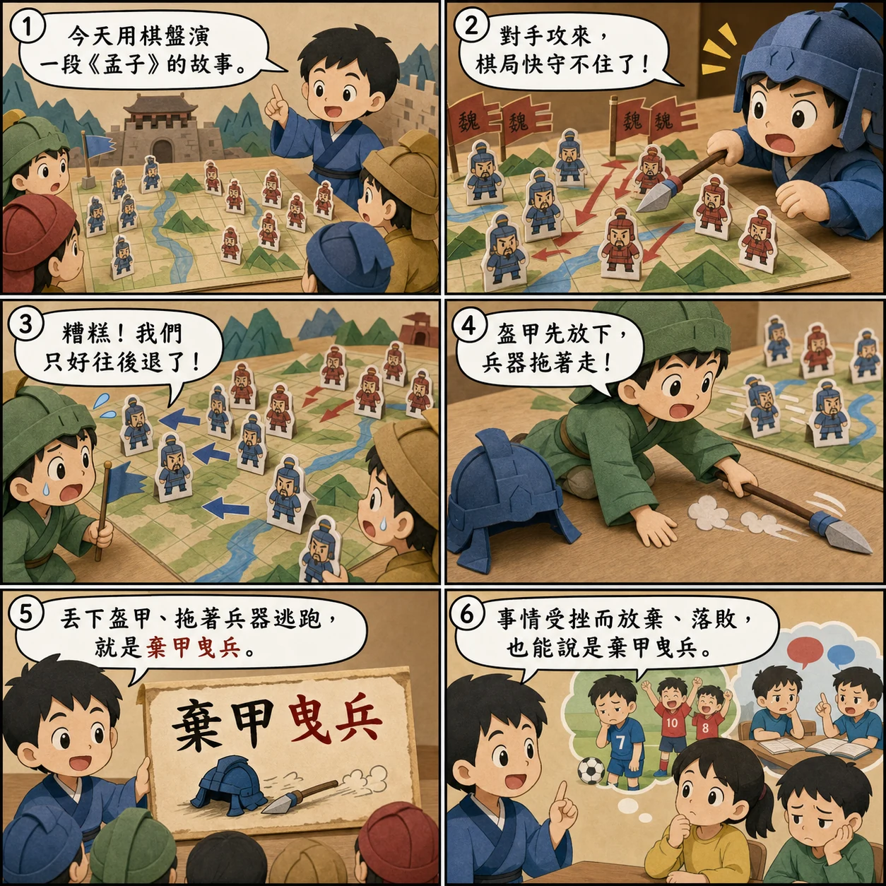棄甲曳兵的 AI 生成成語漫畫